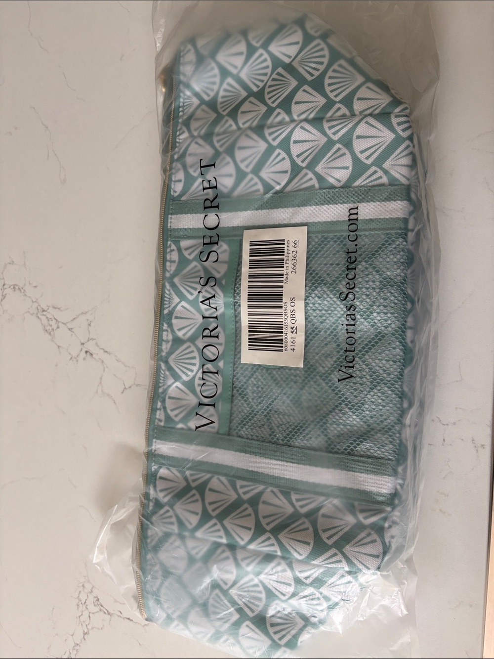 * FREE with Purchase * Victoria's Secret Teal and White Geometric Travel Pouch